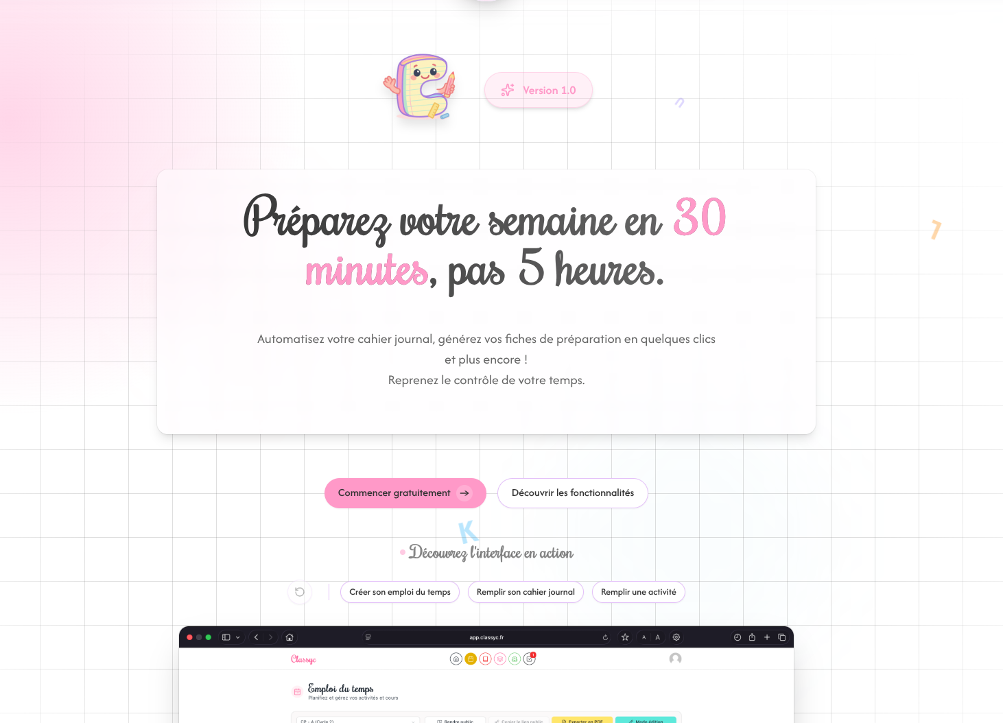 Tableau de bord de classyc.fr pour la gestion pédagogique